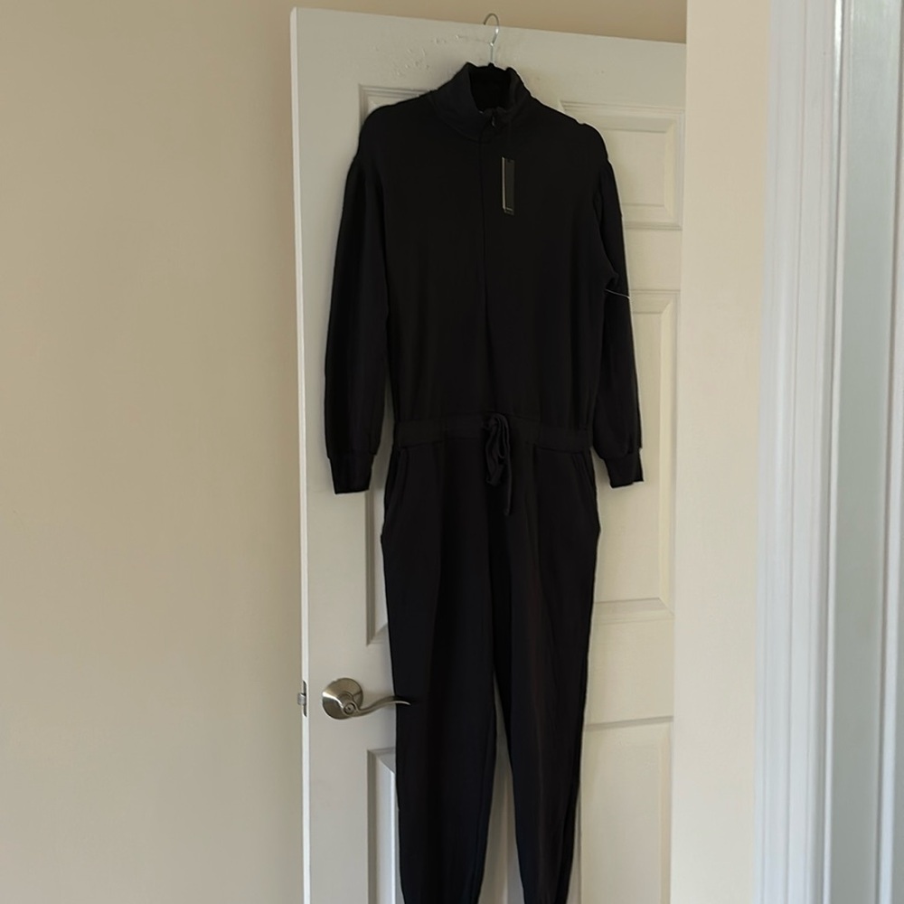 MONROW Supersoft Fleece Lined Shirred Sleeve Jumpsuit. Half Zip Turtleneck M NWT
